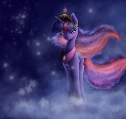 Size: 4000x3771 | Tagged: safe, artist:foughtdragon01, twilight sparkle, alicorn, pony, g4, big crown thingy, crown, ethereal mane, female, immortality blues, jewelry, looking at you, mare, regalia, solo, starry mane, stars, twilight sparkle (alicorn), ultimate twilight