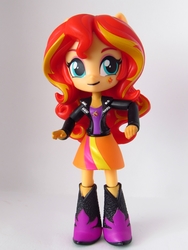 Size: 990x1320 | Tagged: safe, artist:whatthehell!?, sunset shimmer, equestria girls, g4, boots, clothes, doll, equestria girls minis, irl, jacket, merchandise, photo, shoes, toy