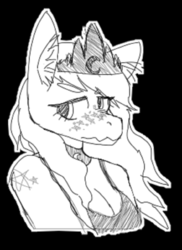 Size: 945x1299 | Tagged: safe, artist:itzdatag0ndray, princess luna, anthro, g4, alternate hairstyle, breasts, bust, cleavage, cute, ear fluff, female, freckles, grayscale, monochrome, solo, stars