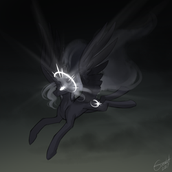 Size: 720x720 | Tagged: safe, artist:cosmalumi, oc, oc only, alicorn, pony, alicorn oc, eclipse, female, flying, mare, night, solo