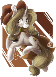 Size: 2277x3140 | Tagged: safe, artist:baldmoose, oc, oc only, oc:minako, pony, unicorn, hat, high res, horn, leaf, mouth hold, solo, witch, witch hat