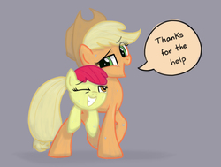 Size: 1164x878 | Tagged: safe, artist:heartlyrosalie, apple bloom, applejack, earth pony, pony, g4, atg 2017, dialogue, duo, female, filly, mare, newbie artist training grounds, simple background, sweat
