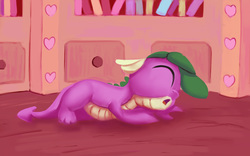 Size: 1500x938 | Tagged: safe, artist:egn, spike, dragon, g4, atg 2017, cute, equestria daily exclusive, exhausted, golden oaks library, male, newbie artist training grounds, sleeping, solo, spikabetes