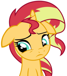 Size: 3134x3525 | Tagged: safe, artist:sketchmcreations, sunset shimmer, pony, unicorn, equestria girls, equestria girls specials, g4, my little pony equestria girls: mirror magic, bust, female, floppy ears, frown, high res, mare, portrait, sad, simple background, solo, transparent background, vector