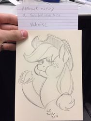 Size: 960x1280 | Tagged: safe, artist:latecustomer, applejack, earth pony, pony, g4, eating, female, food, hoof hold, sketch, sketches from a hat, solo, taco, traditional art