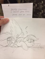 Size: 960x1280 | Tagged: safe, artist:ncmares, derpy hooves, pegasus, pony, g4, accident, crash, crash landing, female, i just don't know what went wrong, mare, minion, sketch, sketches from a hat, traditional art