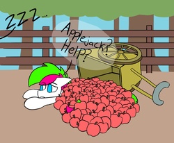 Size: 1503x1241 | Tagged: safe, artist:neonhuo, oc, oc only, oc:neon streak, pony, apple, atg 2017, cart, food, newbie artist training grounds, prone, solo