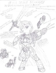 Size: 1024x1325 | Tagged: safe, artist:lordarcheronvolistad, trixie, twilight sparkle, pony, g4, armor, cato sicarius, energy weapon, if the emperor had a text-to-speech device, librarian, magnus the red, plasma pistol, power armor, power sword, primarch, psyker, sketch, space marine, ultramarine, ultrasmurf, varro tigurius, warhammer (game), warhammer 40k, weapon