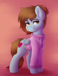 Size: 1600x2100 | Tagged: safe, artist:spirit-dude, oc, oc only, oc:spirit rose, pegasus, pony, beauty mark, clothes, female, gradient background, mare, smiling, solo, sweater