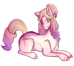 Size: 1350x1200 | Tagged: safe, artist:cinnamonsparx, oc, oc only, unnamed oc, earth pony, pony, cloven hooves, female, hair accessory, mare, prone, simple background, smiling, solo, transparent background