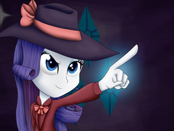 Size: 2000x1500 | Tagged: safe, artist:vicakukac200, rarity, equestria girls, g4, rarity investigates, clothes, coat, detective, detective rarity, female, hat, pointing, smiling, solo