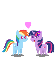 Size: 2480x3507 | Tagged: safe, artist:twidasher, rainbow dash, twilight sparkle, pegasus, pony, unicorn, g4, animated, blush sticker, blushing, duo, female, flower, flower in hair, gif, heart, high res, lesbian, pointy ponies, ship:twidash, shipping, simple background, transparent background, unicorn twilight