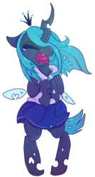 Size: 686x1280 | Tagged: safe, artist:nutty-stardragon, queen chrysalis, changeling, changeling queen, g4, clothes, cute, cutealis, eyes closed, female, open mouth, school uniform, simple background, solo, teary eyes, transparent background