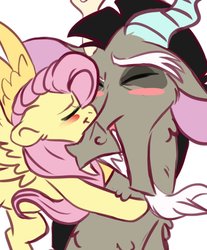 Size: 813x983 | Tagged: safe, artist:jaw2002, discord, fluttershy, g4, blushing, female, male, ship:discoshy, shipping, smiling, straight