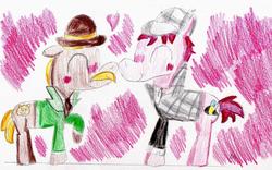 Size: 1285x803 | Tagged: safe, artist:ptitemouette, modus ponens, natural deduction, pony, g4, gay, heart, john watson, male, non-mlp shipping, sherlock holmes, shipping, traditional art