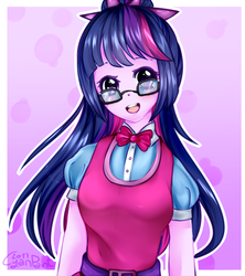 Size: 1066x1200 | Tagged: safe, artist:wolfchen999, sci-twi, twilight sparkle, equestria girls, g4, clothes, cute, female, glasses, looking at you, open mouth, ponytail, shirt, smiling, solo, twiabetes, vest