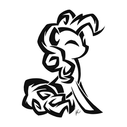Size: 1500x1500 | Tagged: safe, artist:hexfloog, pinkie pie, earth pony, pony, g4, black and white, commission, grayscale, monochrome, simple background, sitting, tattoo, tattoo design, white background