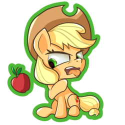 Size: 1024x1024 | Tagged: safe, artist:klemm, applejack, earth pony, pony, g4, apple, cowboy hat, disgusted, female, food, hat, mare, open mouth, out of character, simple background, solo, stetson, tongue out, transparent background