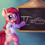 Size: 2000x2000 | Tagged: safe, artist:discorded, pinkie pie, earth pony, pony, g4, atg 2017, belly button, bipedal, chalkboard, cute, cuteamena, female, food, glasses, happy, high res, looking at you, mare, math, newbie artist training grounds, pi, pie, pinkamena diane pie, pinkie specks, smiling, solo, teaching