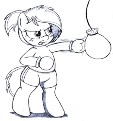 Size: 2790x3000 | Tagged: safe, artist:an-tonio, derpibooru exclusive, oc, oc only, oc:uppercute, pony, bipedal, boxing gloves, clothes, freckles, high res, monochrome, shorts, solo, traditional art