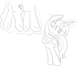 Size: 1299x1107 | Tagged: artist needed, safe, twilight sparkle, oc, oc:anon, alicorn, pony, g4, anon pony, female, floating, folded wings, glowing horn, grayscale, head tilt, horn, implied transformation, levitation, lineart, magic, mare, monochrome, simple background, smiling, standing, telekinesis, twilight sparkle (alicorn), white background
