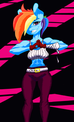 Size: 1155x1886 | Tagged: safe, artist:roguemccloud, rainbow dash, anthro, g4, bad anatomy, breasts, female, midriff, muscles, solo