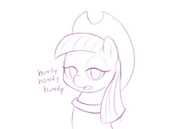 Size: 500x369 | Tagged: safe, artist:dstears, maud pie, earth pony, pony, g4, applejack's hat, bust, cowboy hat, dialogue, female, hat, howdy, looking at you, mare, monochrome, portrait, simple background, solo, white background