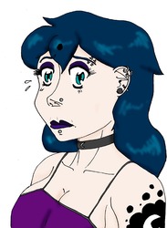 Size: 731x1000 | Tagged: safe, artist:wolfman-al, princess luna, human, g4, collar, ear piercing, earring, female, halter top, humanized, jewelry, piercing, simple background, solo, white background