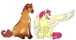 Size: 1400x747 | Tagged: safe, artist:bijutsuyoukai, oc, oc only, oc:artz, earth pony, pegasus, pony, female, male, mare, simple background, sitting, stallion, transparent background, watermark