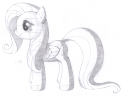 Size: 1808x1407 | Tagged: safe, artist:aafh, fluttershy, pegasus, pony, g4, female, grayscale, monochrome, simple background, smiling, solo, traditional art, white background