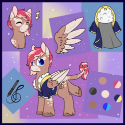 Size: 3141x3127 | Tagged: safe, artist:cloureed, oc, oc only, oc:strawberry breeze, pegasus, pony, clothes, color palette, cutie mark, high res, jacket, long tail, ponysona, redesign, reference sheet, shoulder up, solo