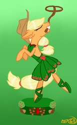 Size: 800x1300 | Tagged: safe, artist:goldenbrush156, applejack, earth pony, pony, g4, applerina, ballerina, clothes, concave belly, dress, female, lasso, mouth hold, rope, slender, solo, thin