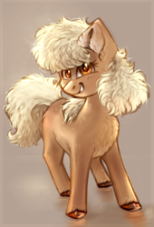 Size: 1401x2062 | Tagged: safe, artist:segraece, oc, oc only, oc:carousel, earth pony, pony, blank flank, chest fluff, commission, looking at you, smiling, solo, unshorn fetlocks