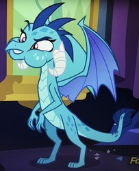 Size: 2459x3024 | Tagged: safe, screencap, princess ember, dragon, g4, triple threat, cropped, eating, female, high res, puffy cheeks, raised eyebrow, solo