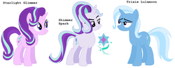 Size: 1024x403 | Tagged: safe, artist:rafle-mlp-mc-yt-45, starlight glimmer, trixie, oc, pony, g4, family, female, lesbian, magical lesbian spawn, offspring, parent:starlight glimmer, parent:trixie, parents:startrix, ship:startrix, shipping