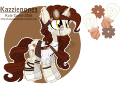 Size: 1024x735 | Tagged: safe, artist:kazziepones, oc, oc only, oc:tinker bulb, pony, unicorn, clothes, female, goggles, mare, monocle, reference sheet, simple background, solo, steampunk, transparent background
