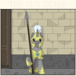 Size: 750x750 | Tagged: safe, artist:mruhrwerk, pony, unicorn, armor, male, royal guard, solo, spear, stallion, weapon