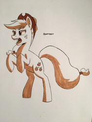 Size: 3024x4032 | Tagged: safe, artist:hypno, applejack, earth pony, pony, g4, angry, female, monochrome, rearing, simple background, solo, traditional art