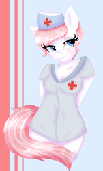 Size: 2318x3835 | Tagged: safe, artist:diamondsparkle7, nurse redheart, earth pony, anthro, g4, arm behind back, blushing, female, high res, mare, solo