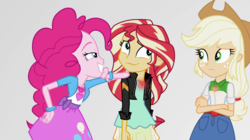 Size: 1280x718 | Tagged: safe, screencap, applejack, pinkie pie, sunset shimmer, equestria girls, equestria girls specials, g4, my little pony equestria girls: mirror magic, faic, geode of empathy, geode of sugar bombs, glowing geodes, magical geodes