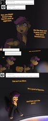 Size: 1500x3750 | Tagged: safe, artist:conmanwolf, scootaloo, pegasus, pony, ask factory scootaloo, fanfic:rainbow factory, g4, clothes, comic, factory scootaloo, horns, spectra