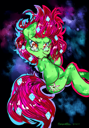 Size: 1024x1463 | Tagged: safe, artist:thepinkgryphon, oc, oc only, oc:nuclear blossom, pony, unicorn, abstract background, falling, nonbinary, solo