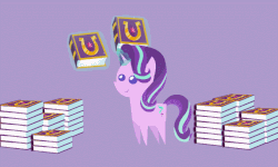 Size: 643x387 | Tagged: safe, artist:agrol, starlight glimmer, pony, unicorn, fame and misfortune, g4, season 7, animated, book, duplication, female, friendship journal, gif, magic, mare, photocopier, pointy ponies, simple background, solo