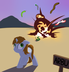 Size: 1541x1602 | Tagged: safe, artist:neuro, oc, oc only, oc:littlepip, pony, snake, unicorn, fallout equestria, :p, :t, arbu, danger noodle, explosion, falling, female, floppy ears, flying, frown, looking back, mare, missing accessory, nervous, question mark, raised hoof, scrunchy face, solo, spacesuit, sweat, tongue out, wide eyes