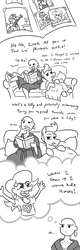 Size: 556x1743 | Tagged: safe, artist:jargon scott, oc, oc only, oc:horsey husband, oc:human wifey, earth pony, human, pony, bath, blanket, book, bubble, clothes, comic, couch, dialogue, duo, ear piercing, earring, embarrassed, emoji, graduation, graduation cap, grayscale, hat, implications, innuendo, jewelry, laughing, monochrome, photo, photo album, piercing, plumber, simple background, slippers, thinking, white background, wrench, younger, 🤔
