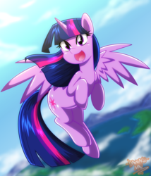 Size: 3417x4000 | Tagged: safe, artist:danmakuman, twilight sparkle, alicorn, pony, g4, cute, danmakuman is trying to murder us, female, flying, high res, mare, open mouth, solo, twiabetes, twilight sparkle (alicorn)