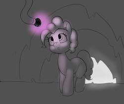 Size: 1280x1075 | Tagged: safe, artist:pabbley, pinkie pie, earth pony, pony, g4, 30 minute art challenge, cave, female, mare, partial color, solo