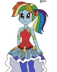 Size: 715x892 | Tagged: safe, artist:chuutan, rainbow dash, equestria girls, g4, my little pony equestria girls: legend of everfree, clothes, dress, female, solo