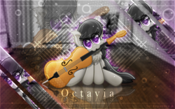 Size: 5760x3600 | Tagged: safe, artist:sol-r, octavia melody, earth pony, pony, g4, :3, cello, chest fluff, cute, ear fluff, female, heart eyes, mare, mouth hold, musical instrument, reflection, sitting, solo, vector, wallpaper, wingding eyes