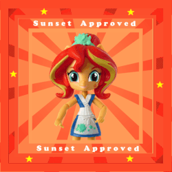 Size: 482x482 | Tagged: safe, artist:whatthehell!?, sunset shimmer, equestria girls, g4, animated, approved, crazy face, doll, equestria girls minis, faic, female, gif, irl, merchandise, photo, stars, sunburst background, sunset sushi, toy